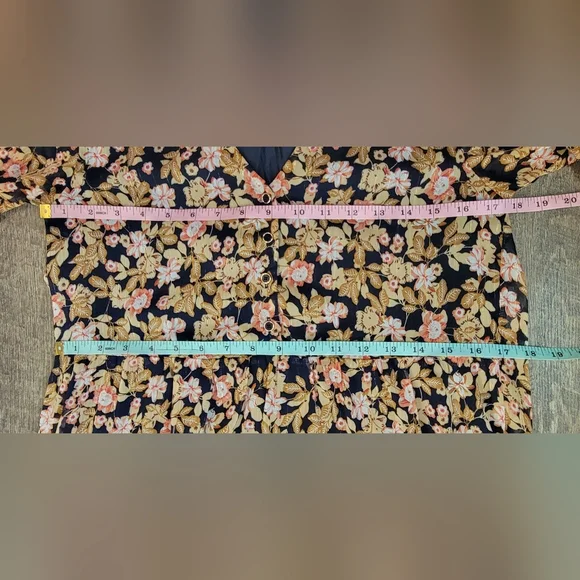 La Petiet Étolie Paris V-Neck Mini Dress Womens S Navy Tan Pink Floral Boho Flow - Picture 9 of 13